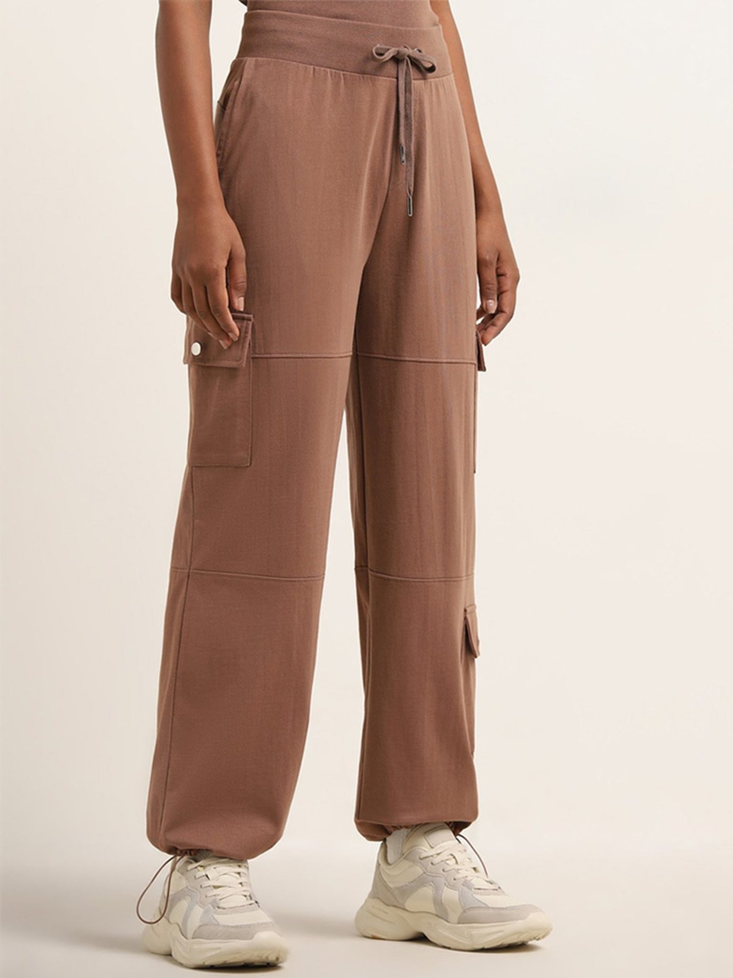 Studiofit by Westside Brown Parachute-Style High-Rise Track Pants