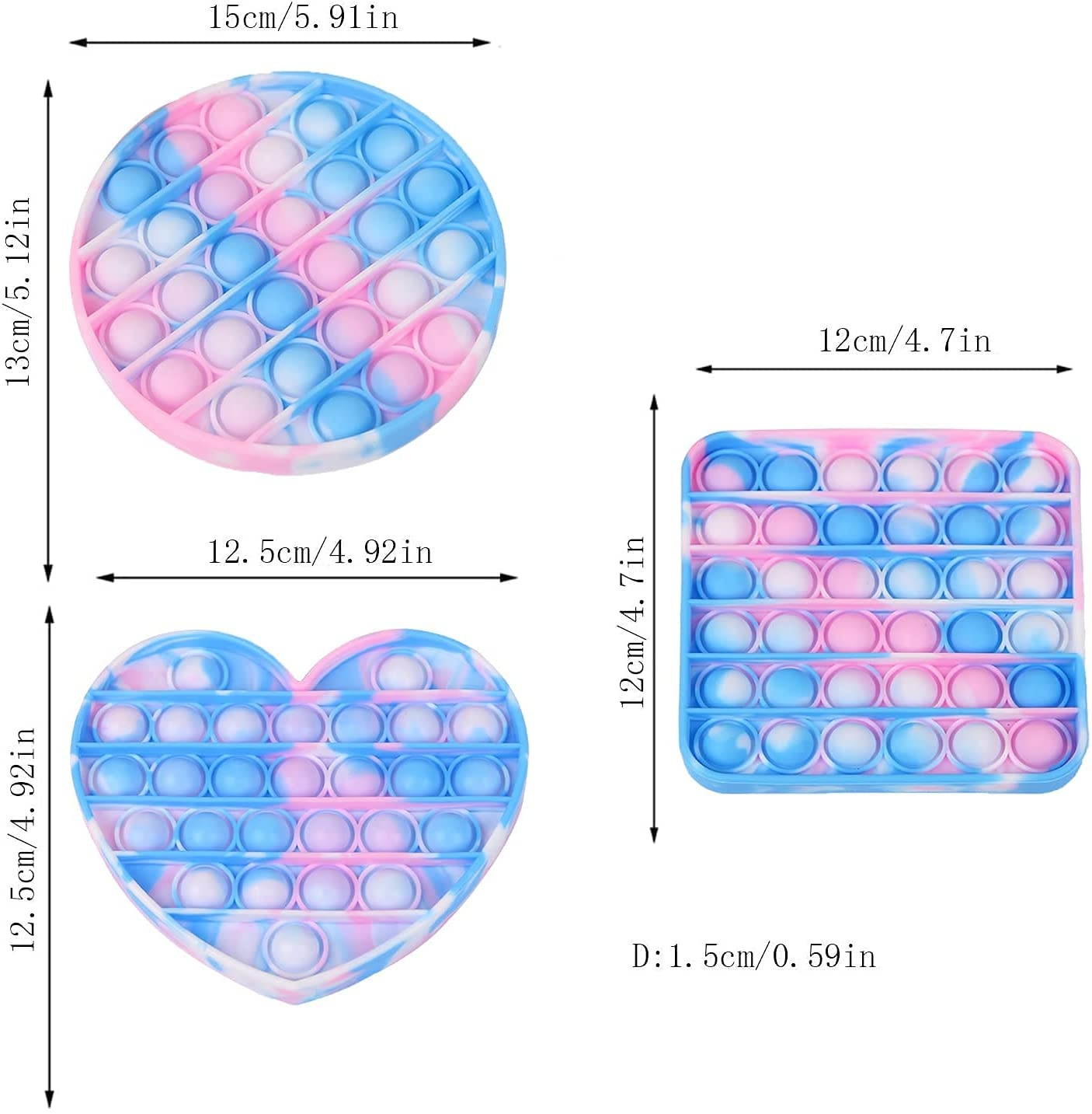 3PC Pop Bubble Fidget Sensory Toy,Stress Relief and Anti-Anxiety Toy for Kids and Adults,Autism Special Needs Stress Reliever Squeeze Silicone Toy(Blue &White &Pink )