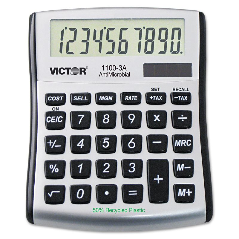 Victor 1100-3A Antimicrobial Compact Desktop Calculator 10-Digit LCD 11003A
