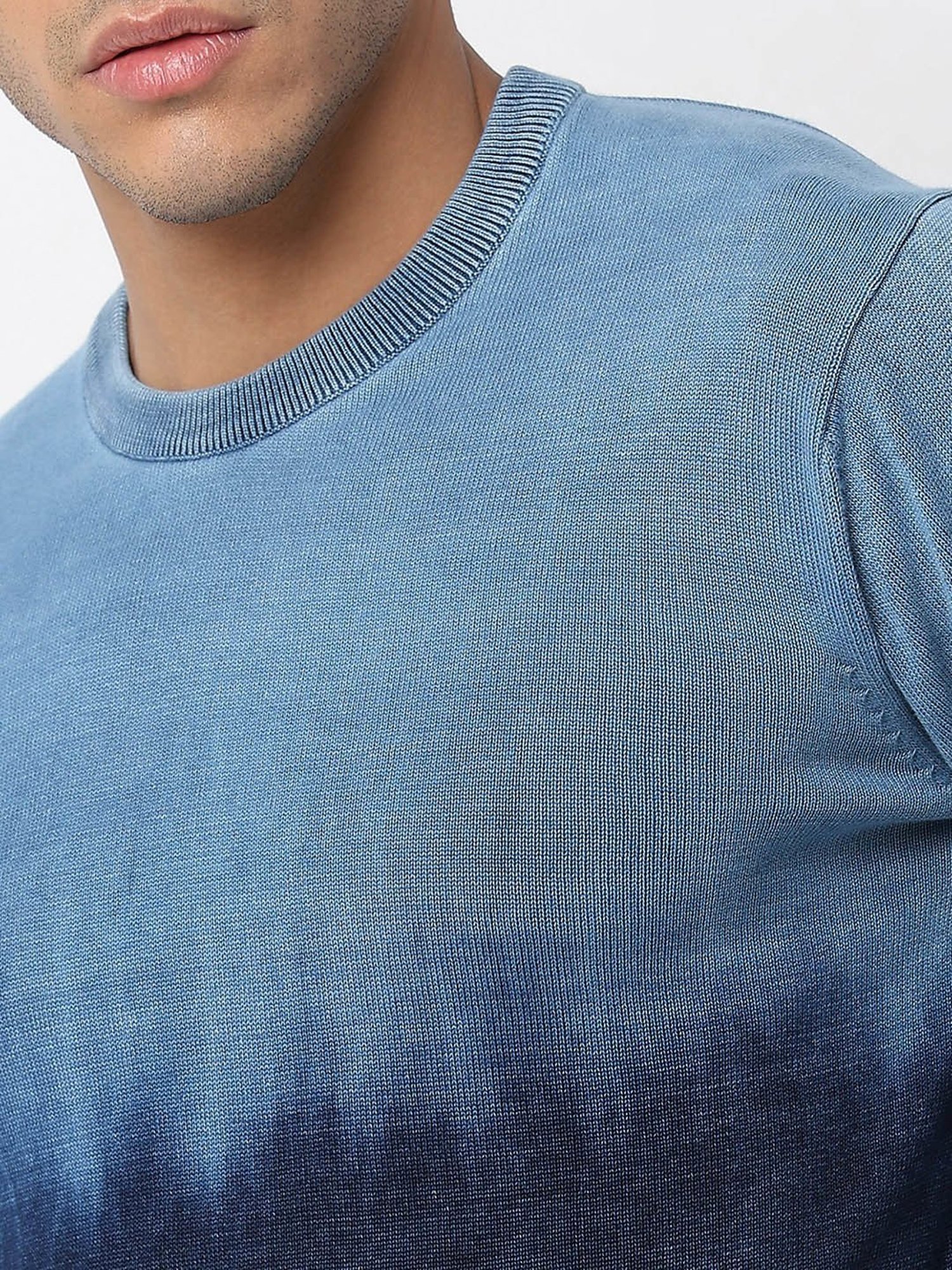 Spykar Blue Regular Fit Ombre Sweater