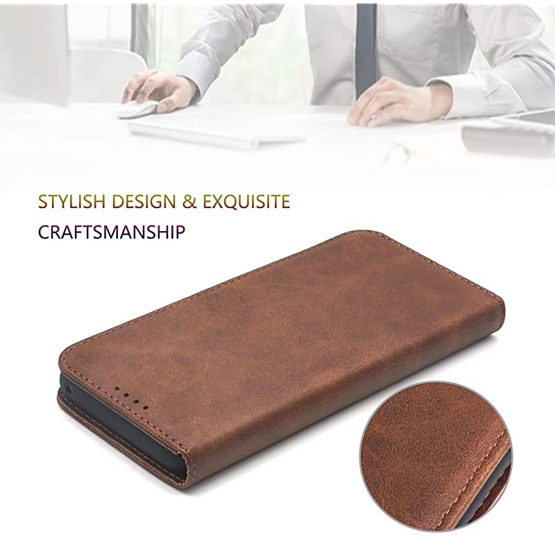 Samsung Galaxy S8 Case Cover Wallet Brown for Men Women  S8 Leather Flip Case with Magnetic Closure Card Holder Kickstand Business Style Full Body Protective Phone Case Cover for Galaxy S8