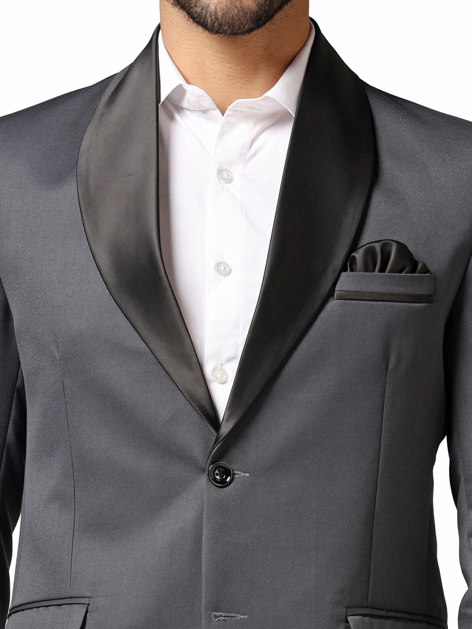 TAHVO Dark Grey Regular Fit Shawl Collar Tuxedo Blazer