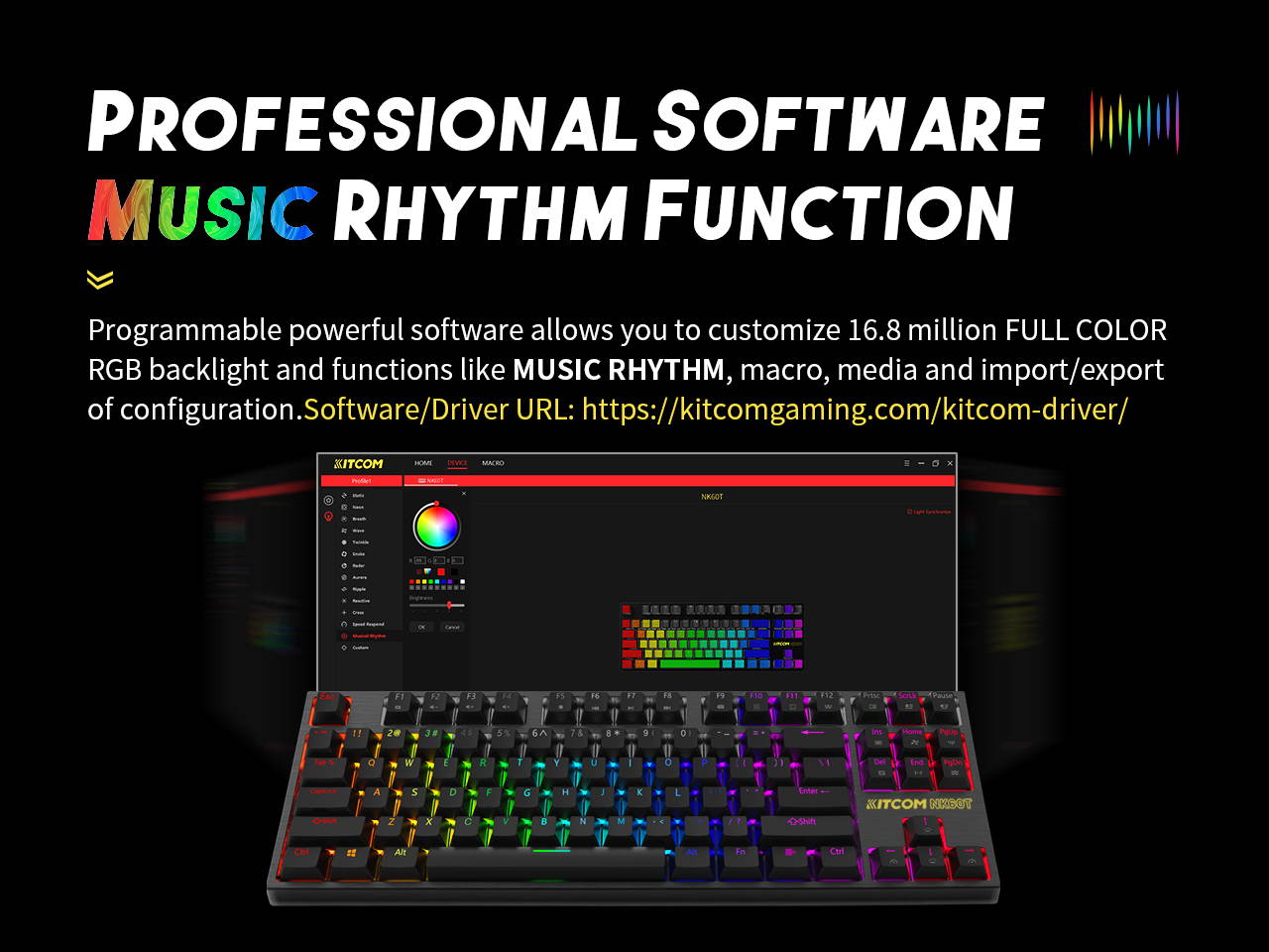 KITCOM TKL RGB Mechanical Gaming Keyboard NK60T Linear/Quiet-Red Switch Fast Actuation Compact 87 Keys Tenkeyless Detachable USB Type-C NKRO Computer Laptop Wired Keyboard for Windows PC/MAC Gamers