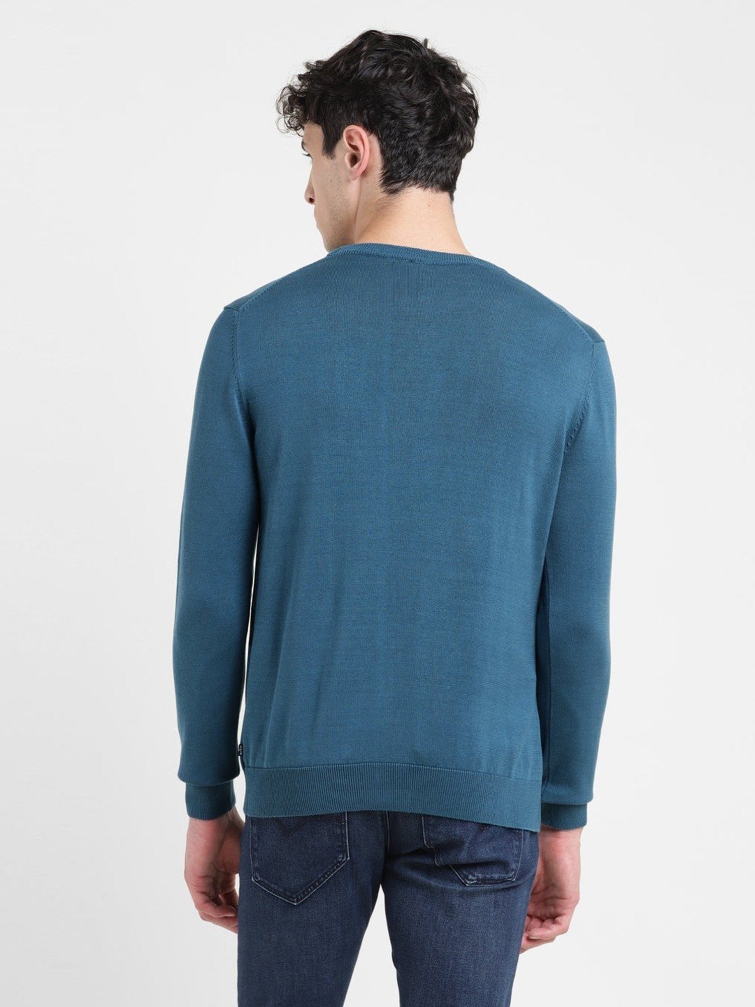 Levi's Teal Cotton Regular Fit Printed Sweater