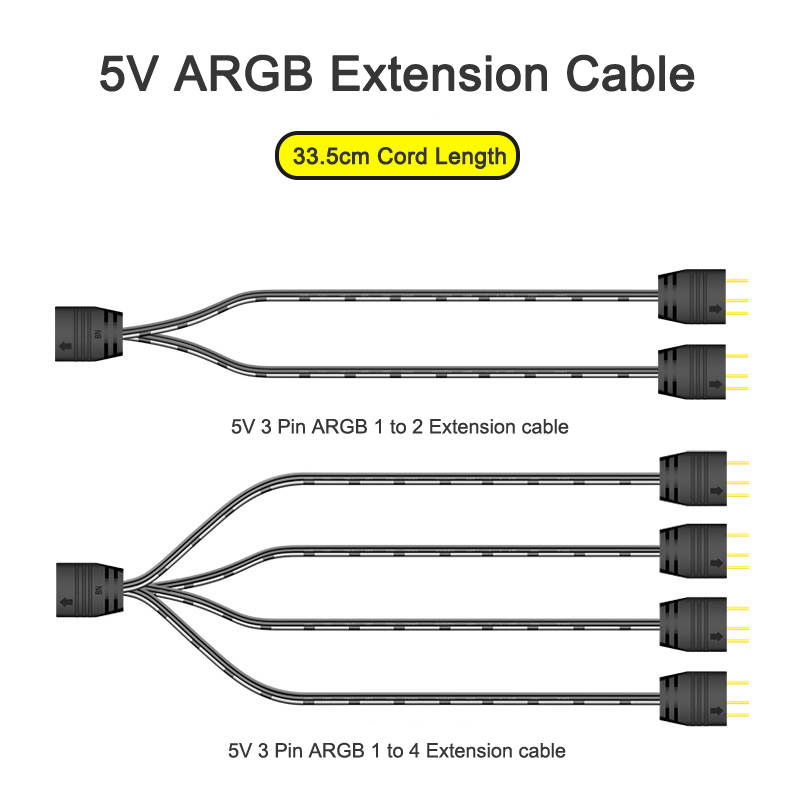 Micro Connectors 30cm Addressable RGB (ARGB) 1 to 4 Splitter Cable with/5 Male Pins (F04-04ARGB-30)