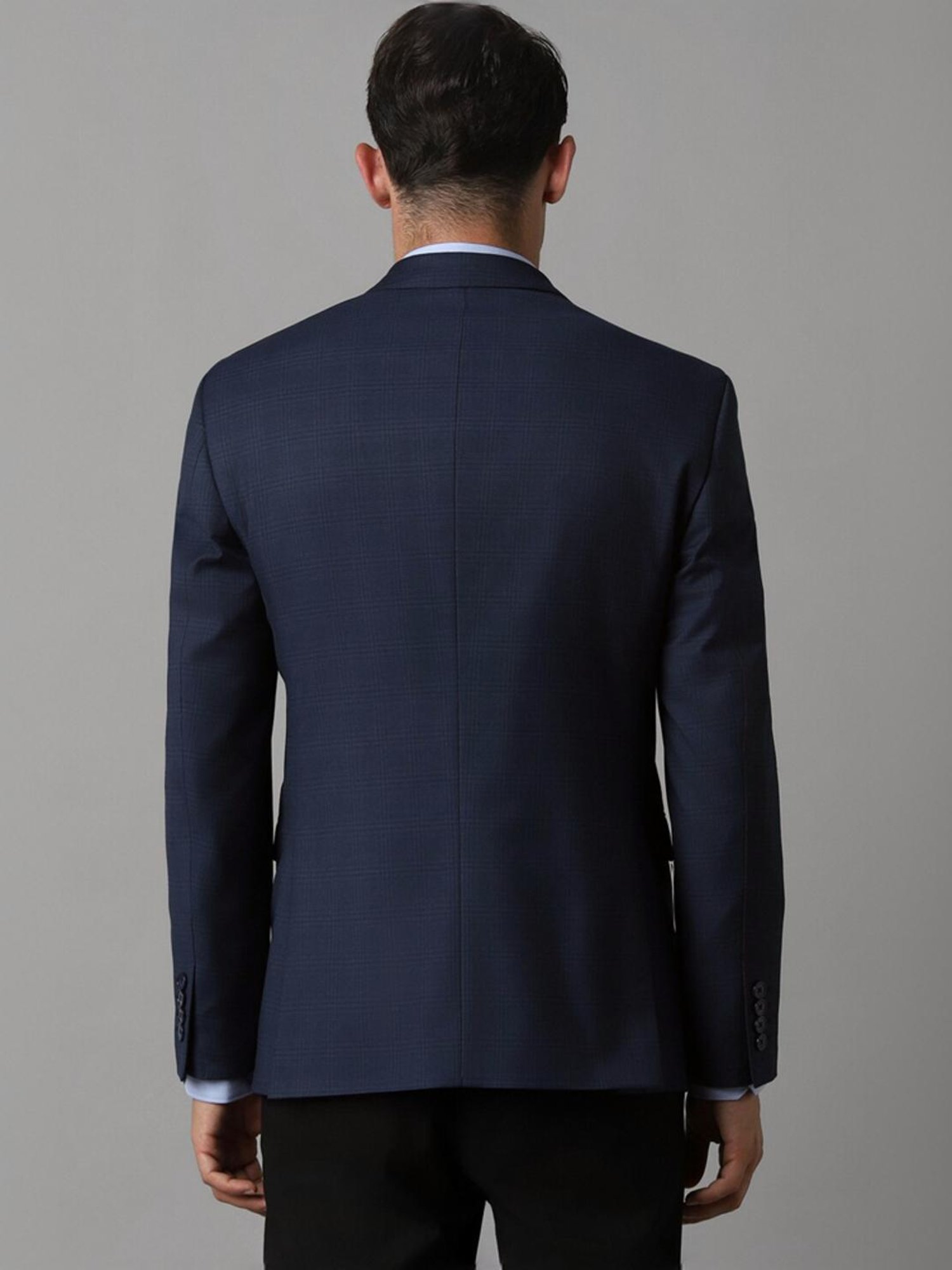 Louis Philippe Navy Slim Fit Checks Blazer