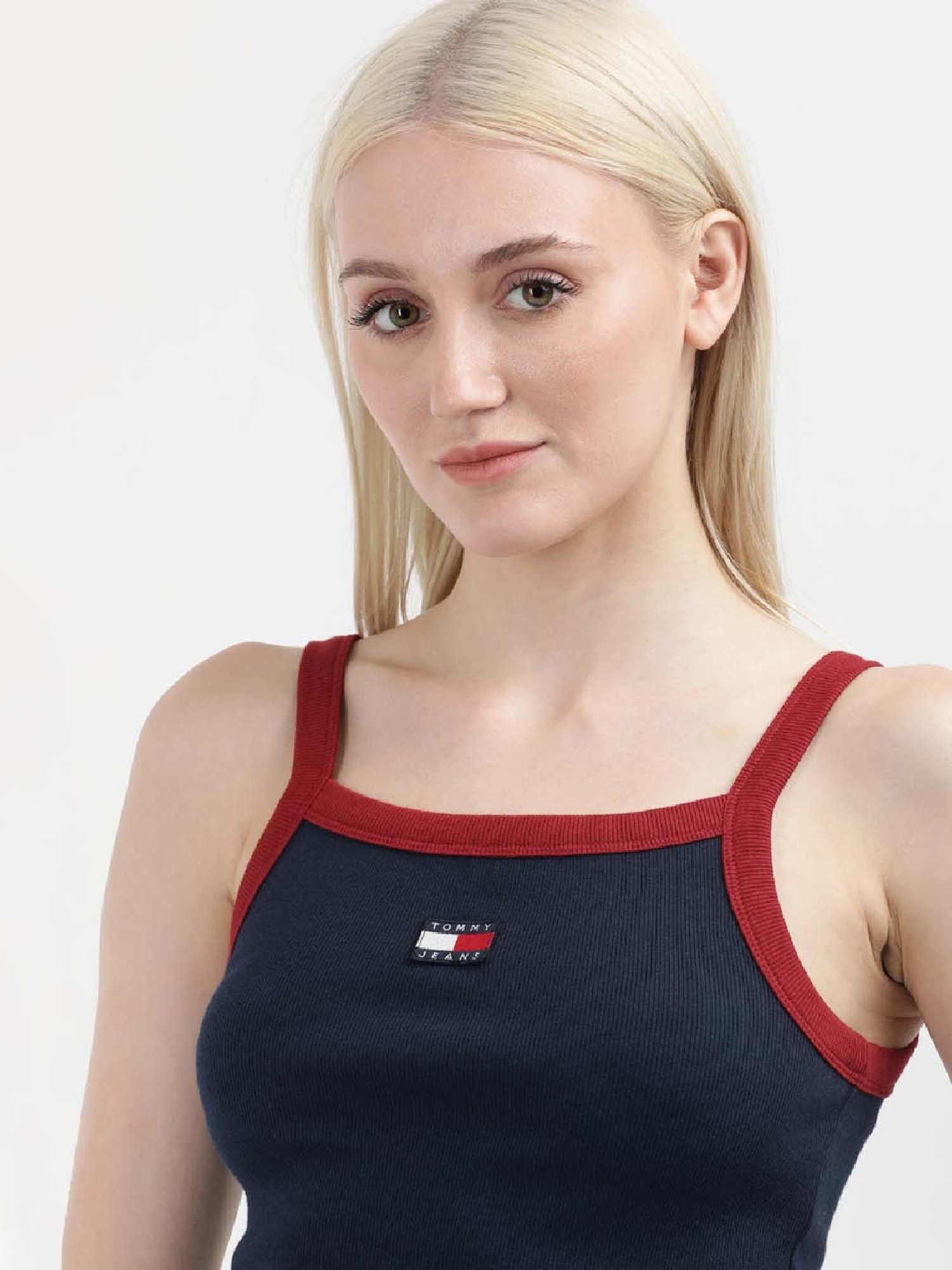 TOMMY HILFIGER Navy Cotton Logo Patch Work Top