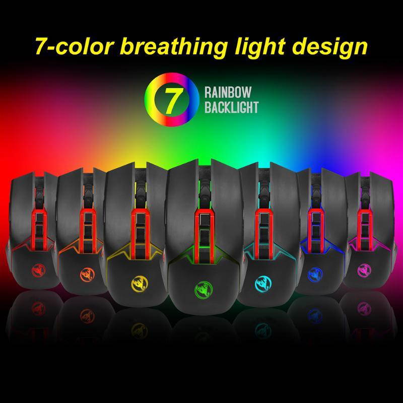 2.4GHz Wireless 5 Adjustable 1000/1600/2400/3200/4800 DPI Modes E-Sports 7 Buttons Colorful Backlight Gamers Gaming Mouse