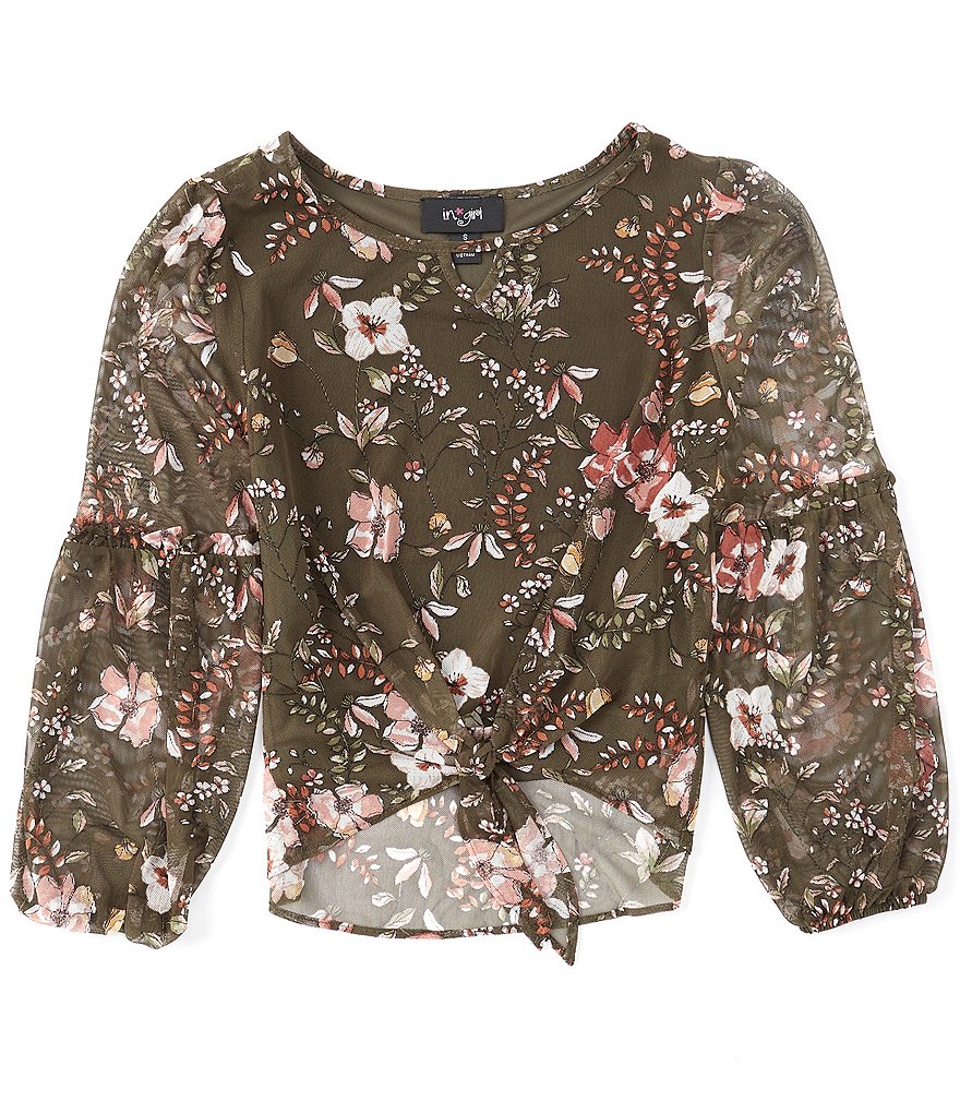 I.N. Girl Big Girls 7-16 Tie Front Balloon Sleeve Top