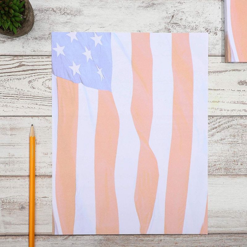 Pipilo Press 96 Sheet Patriotic American Flag Stationery Paper, A4 Letter Size 8.5 x 11 in