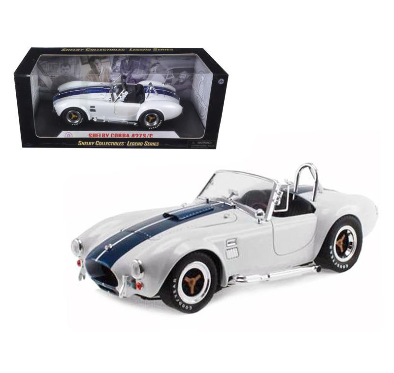 1965 Shelby Cobra 427 S/C White with Blue Stripes 1/18 Diecast Model Car by Shelby Collectibles