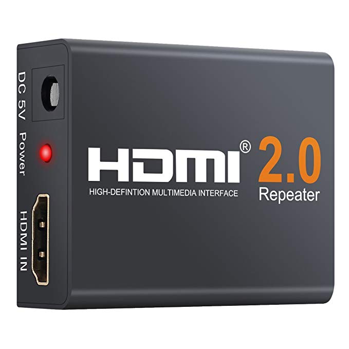 HDMI Booster 2.0, Aigrous 4K2K 1080P 3D HDMI Amplifier Repeater HDMI Powered Signal Amplifier Booster 18Gbps Bandwidth HDCP 2.2 Up to 60m/200ft Transmission Distance
