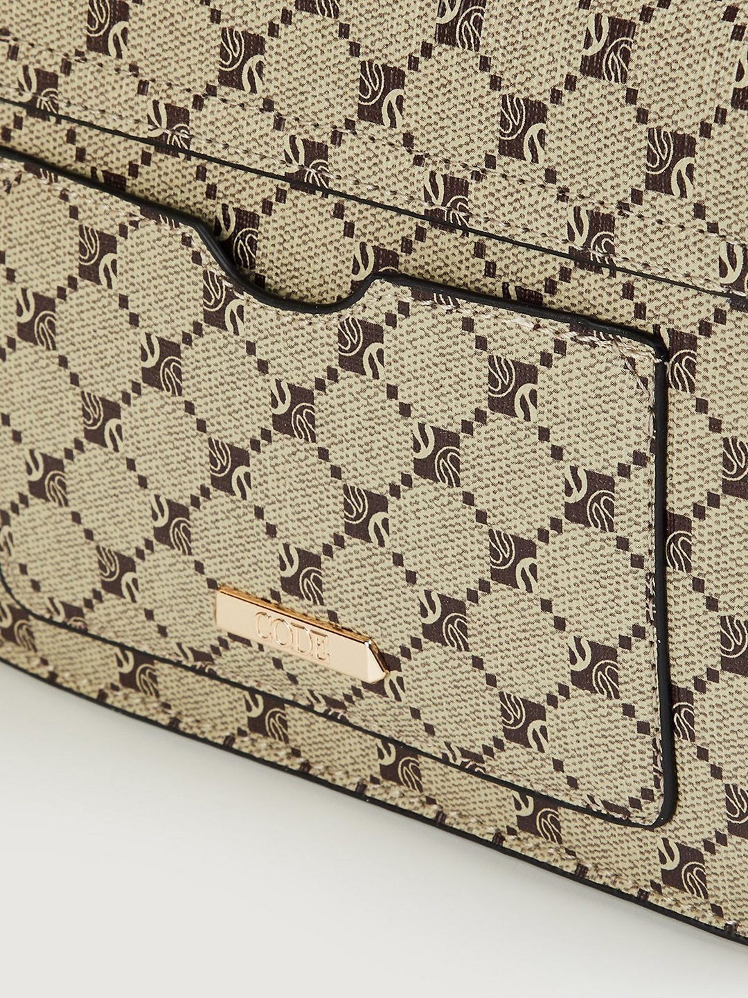 Code by Lifestyle Beige Printed Satchel Handbag