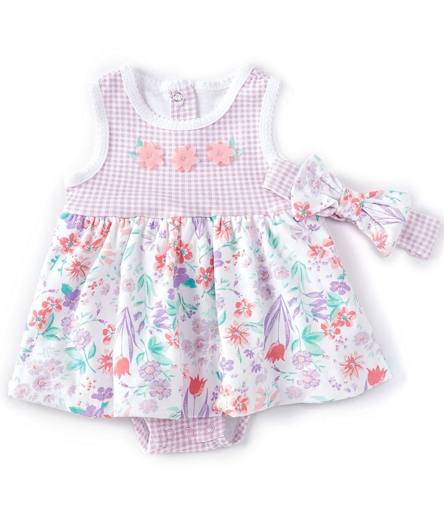 Baby Starters Baby Girls 3-12 Months Gingham/Wildflower Bodysuit Dress