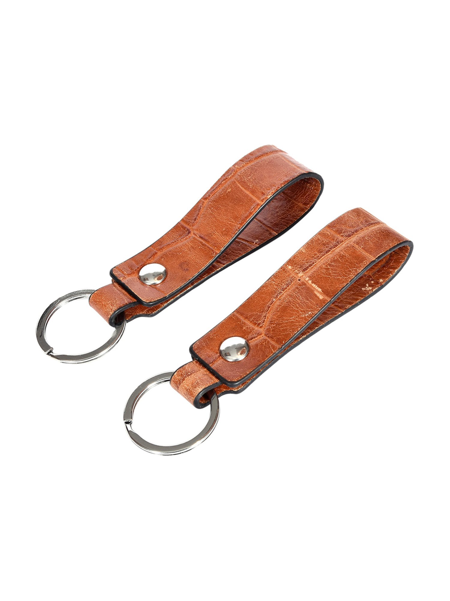 SASSORA Tan Leather Keychain Key Ring Holders Anniversary Gift, Birthday Gift - Pack of 2