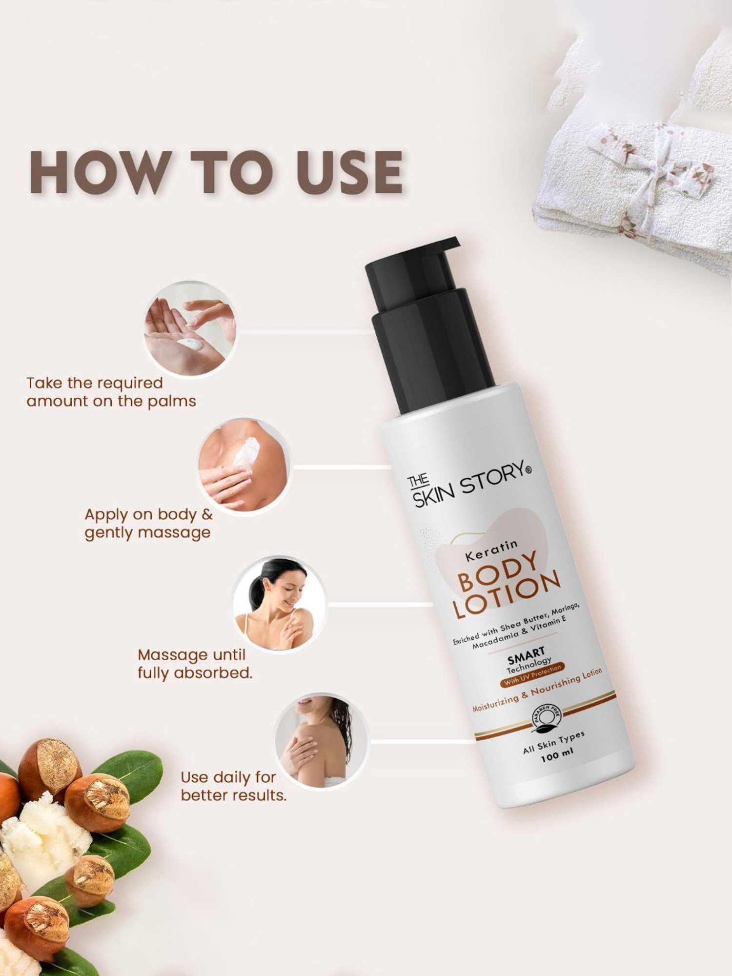 The Skin Story Vitamin E & Shea Butter Keratin Moisturizing & Nourishing Body Lotion - 100 ml