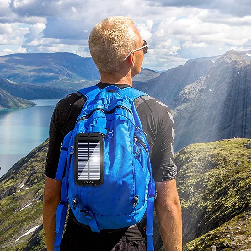 Solar Charger 20000mAh  Portable Outdoor Waterproof Solar Power Bank Camping External Battery Packs with Dual USB Output 2 Led Light Flashlight Compatible Most Smart Phones and Tablets(Blue)