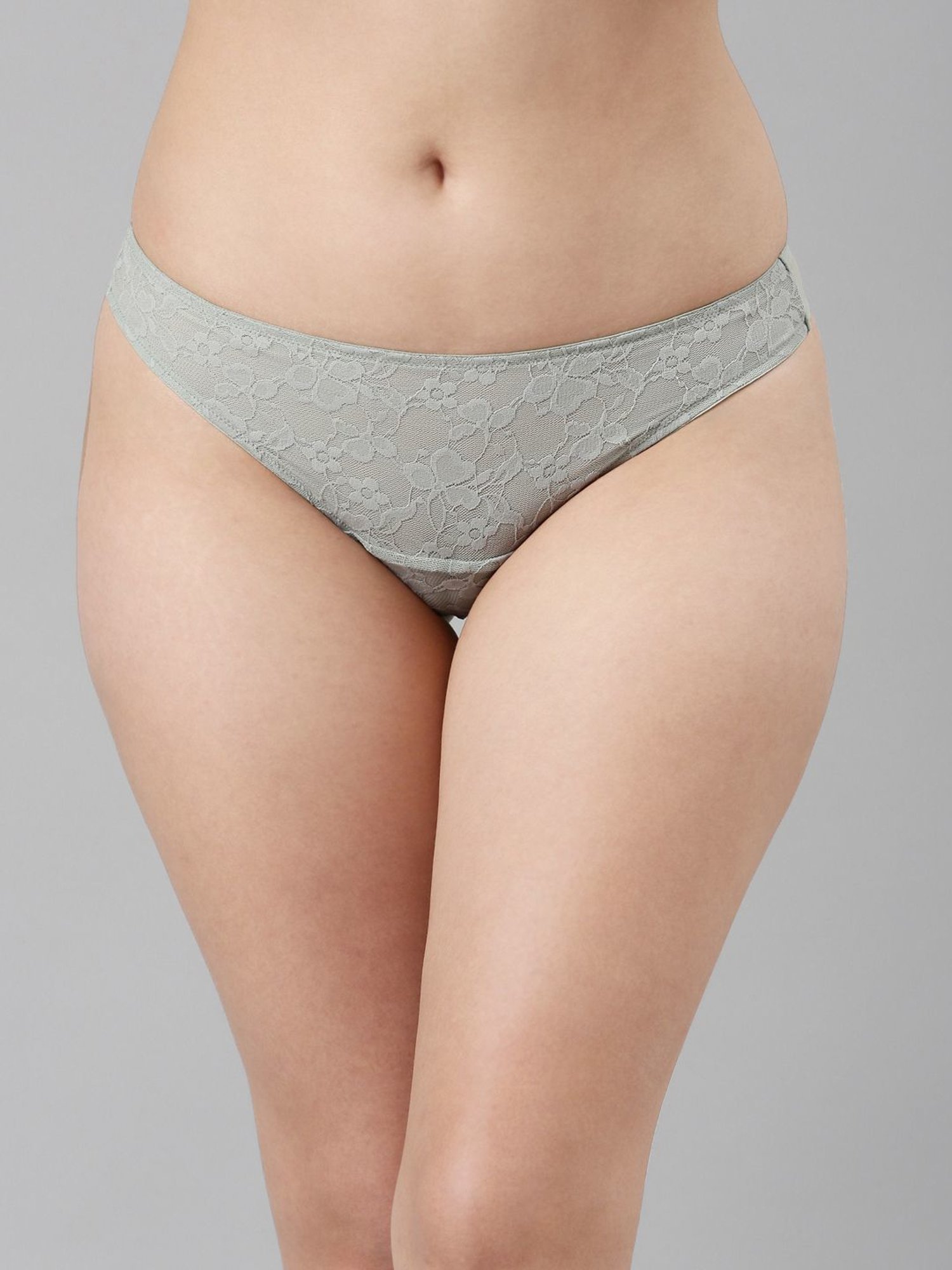 Enamor Grey Lace Work Thong Panty