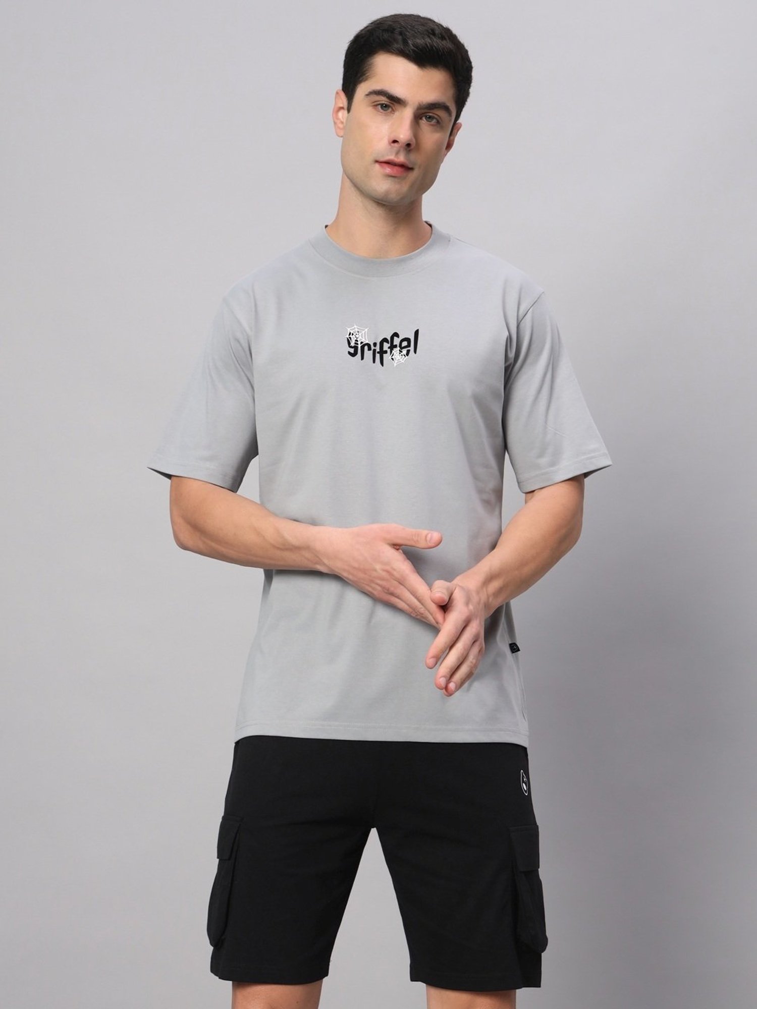 Griffel Grey Cotton Loose Fit Printed Co-Ord Set