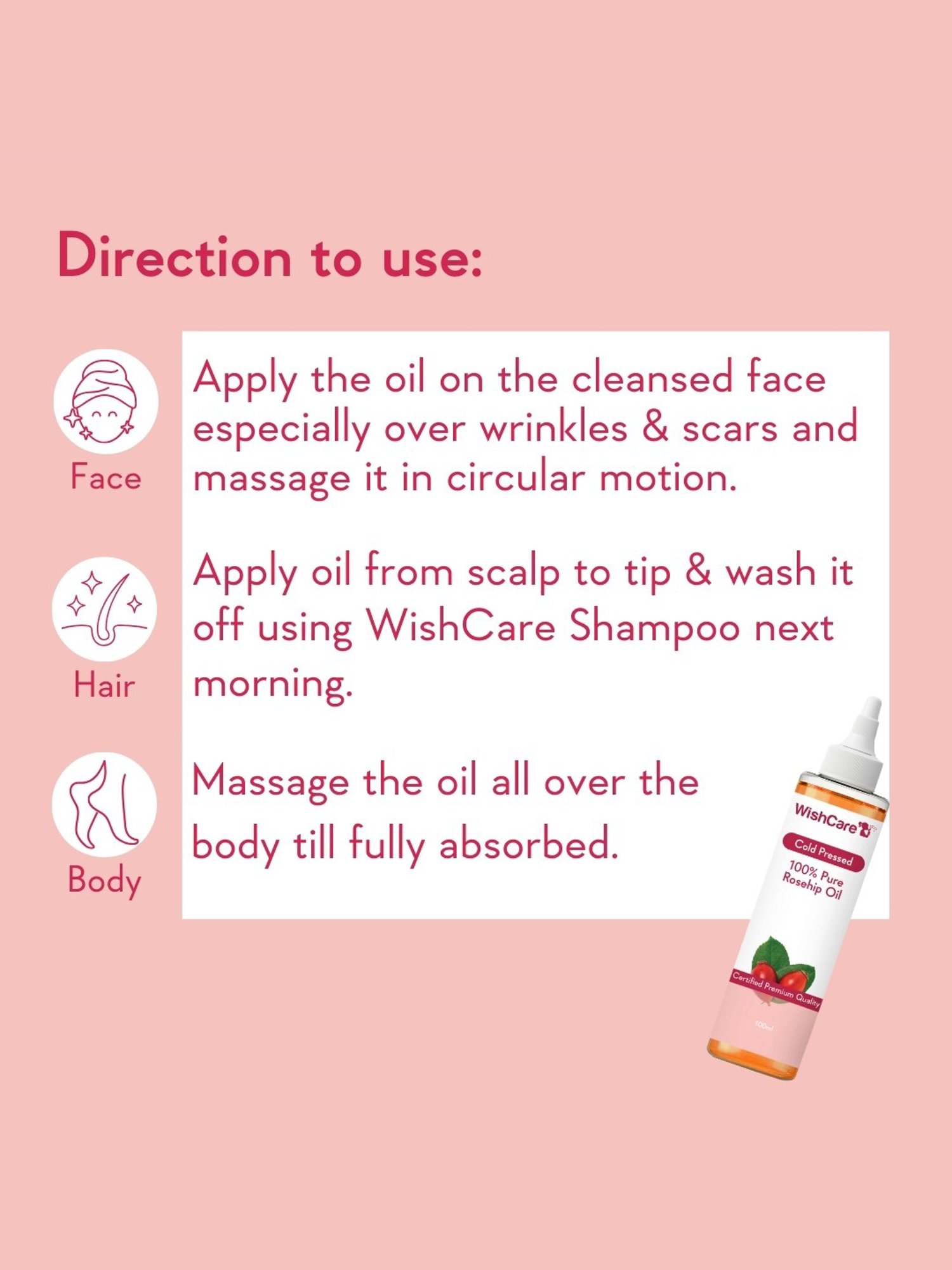 Wishcare Cold Pressed 100% Pure Rosehip Oil - 100 ml