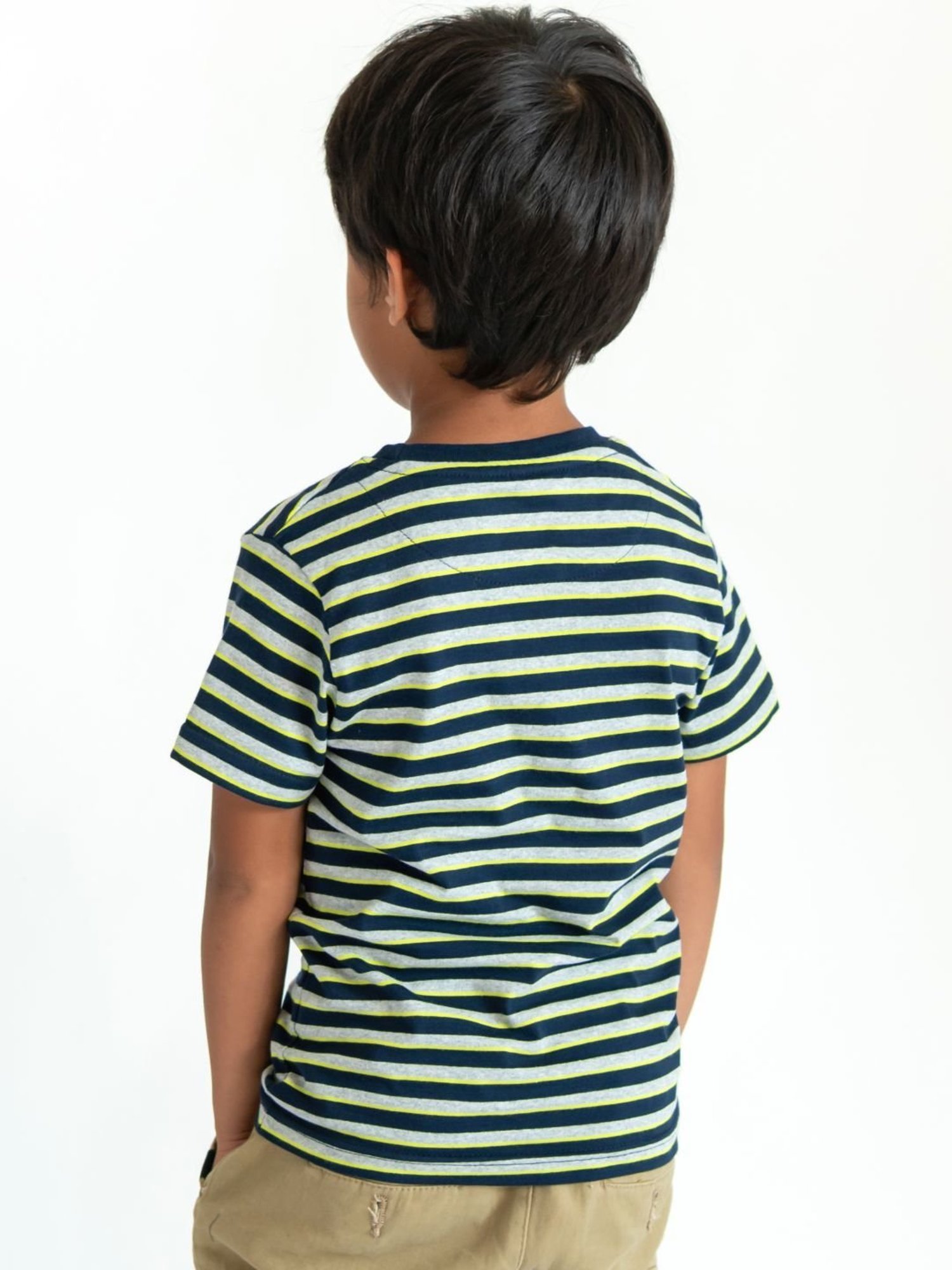 Campana Kids Navy & Grey Cotton Striped T-Shirt