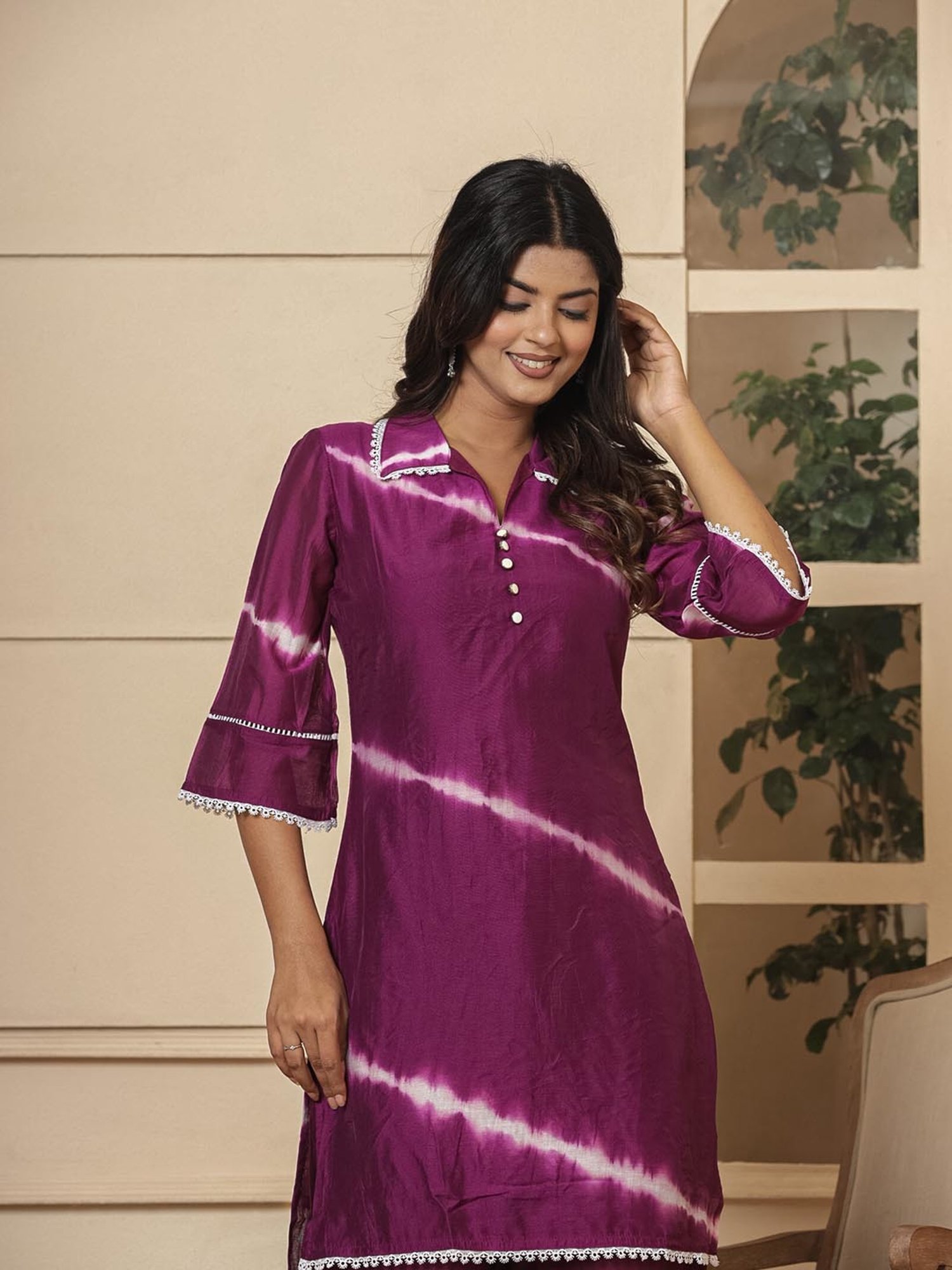 Yufta Purple Striped Kurti & Palazzo Set