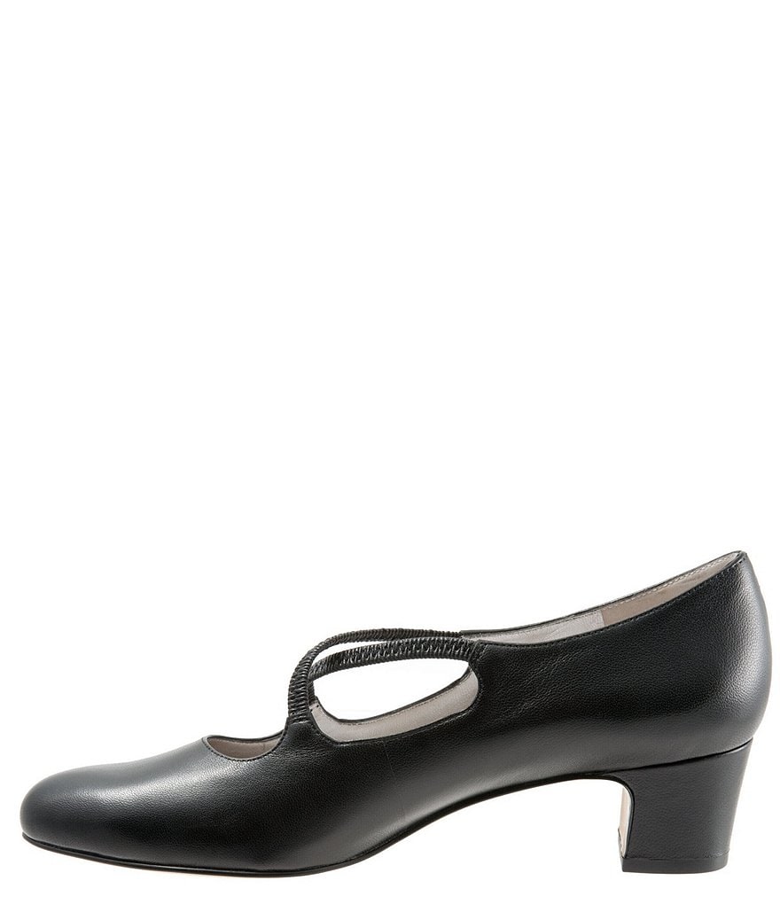 Trotters Jamie Leather Cross Over Band Block Heel Pumps