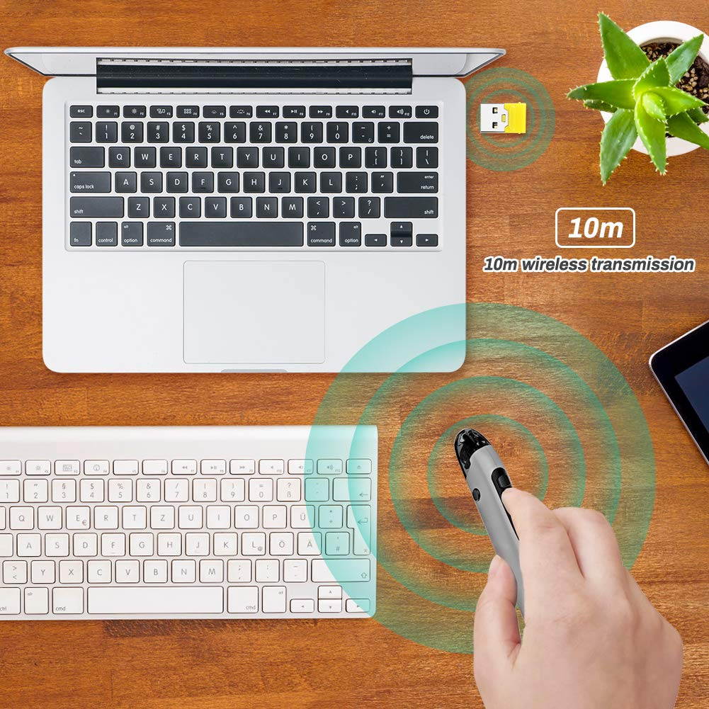 2.4G Wireless Optical Pen Mouse, Pocket Rechargeable Handwriting Mice with UCB-C & Micro-USB Adapter for Right and Left Hand 1600 DPI Ergonomic RGB Backlit Pen Mice for PC Notebook Mac