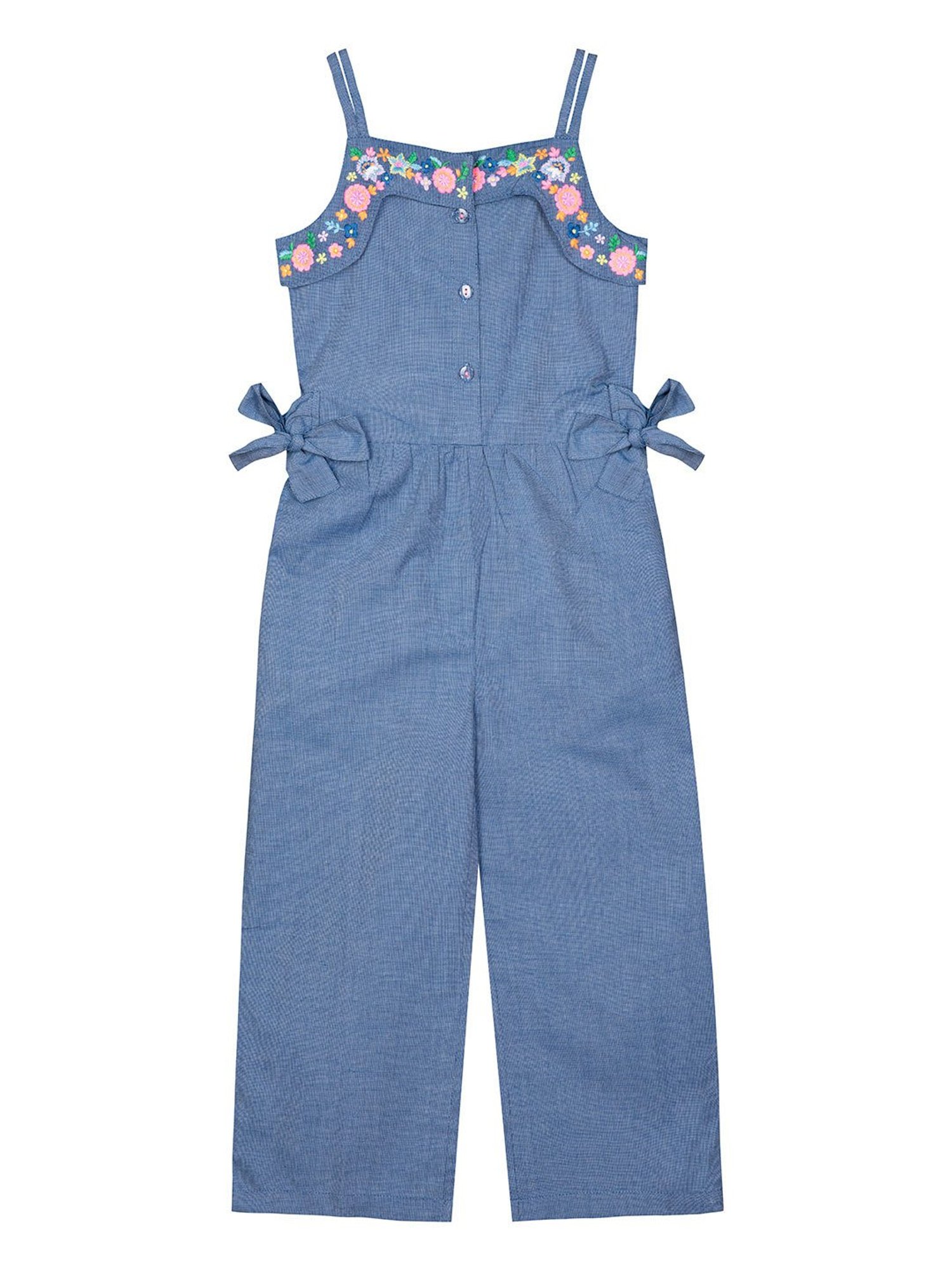 Budding Bees Kids Blue Embroidery Jumpsuit