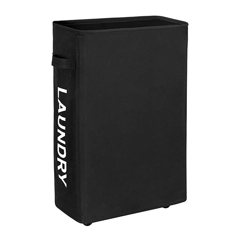 Laundry Hamper With Wheels Slim Laundry Basket Foldable Dirty Clothes Basket Portable Rolling Laundry Organizer for Corner Narrow (22 inches, Black)