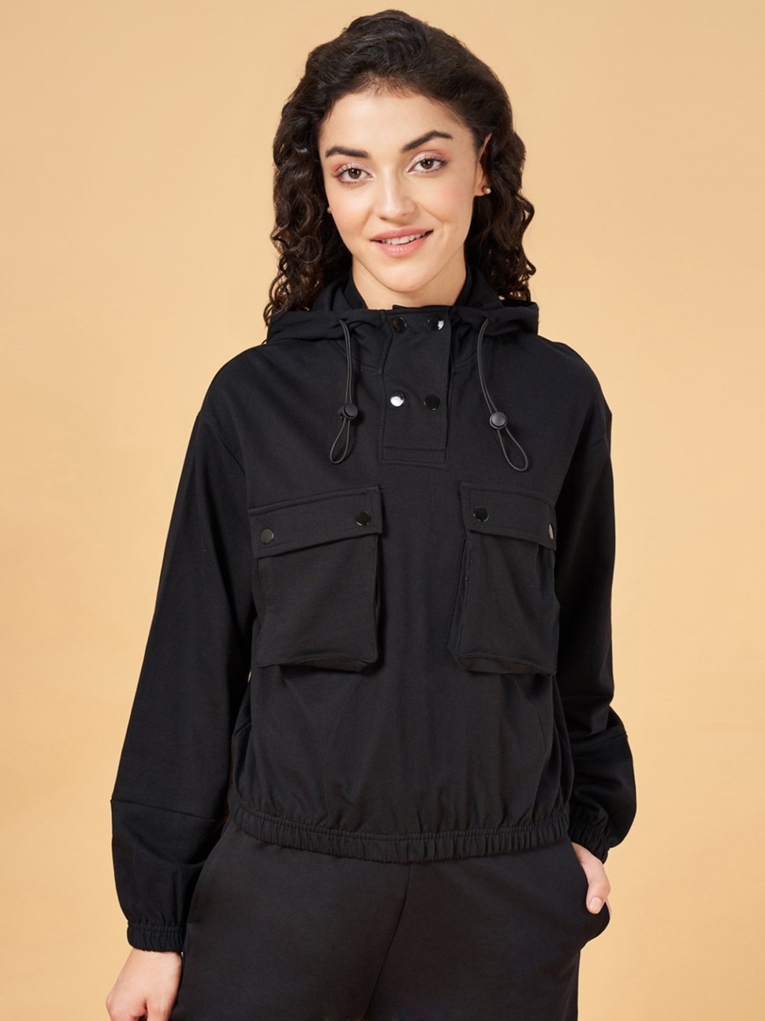 Ajile by Pantaloons Black Cotton Sports Sweatshirt