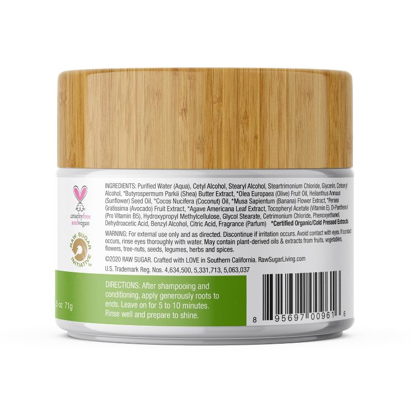 Raw Sugar Healing Power Hair Masque Avocado Oil + Banana + Coconut Milk + Agave - 2.5oz