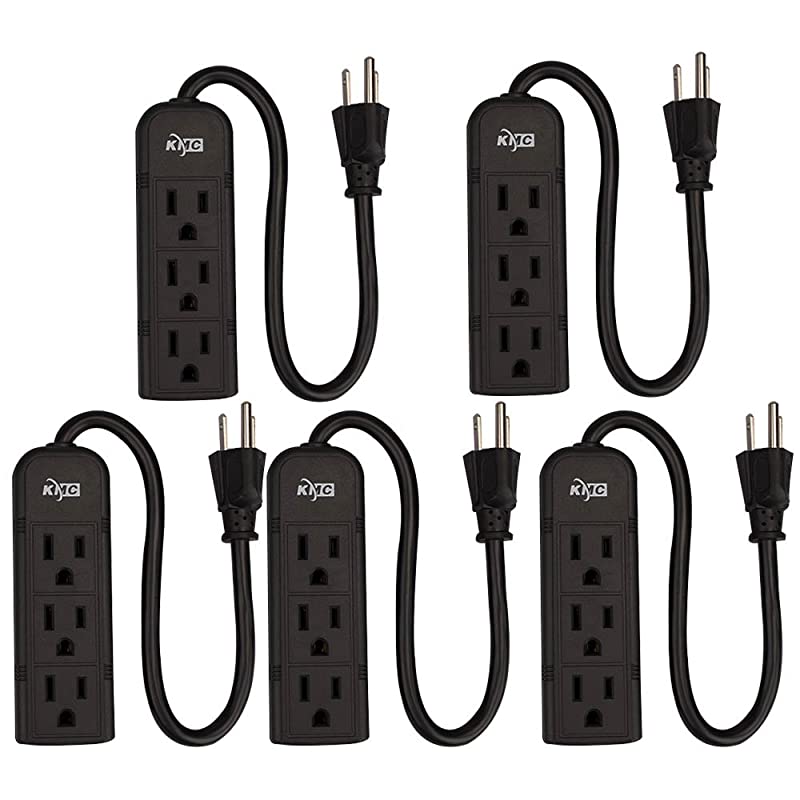 3Outlet Power Strip Power Extension Cord 5PackOutlet Saver1Foot Cord ETL Listed