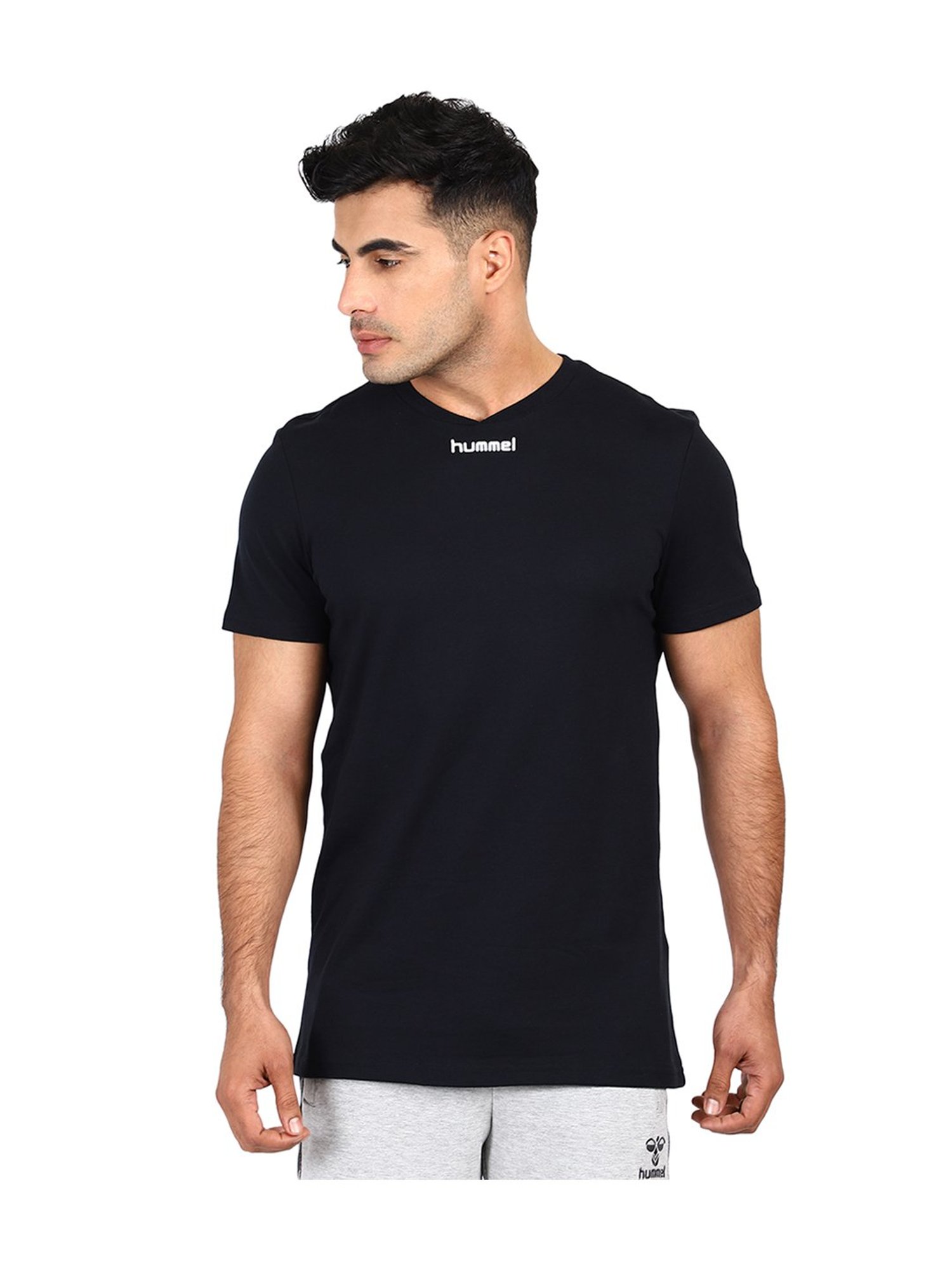Hummel Black Round Neck Cotton T-Shirt