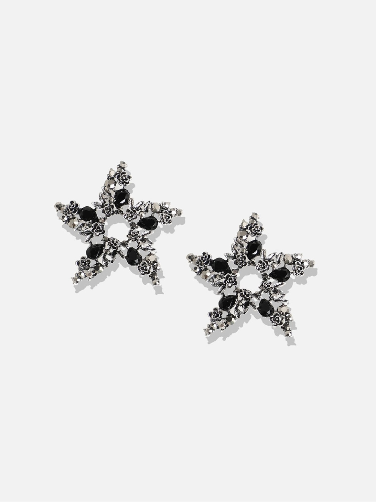 Sohi Women's Stone Flora Star Drop Earrings  Silver