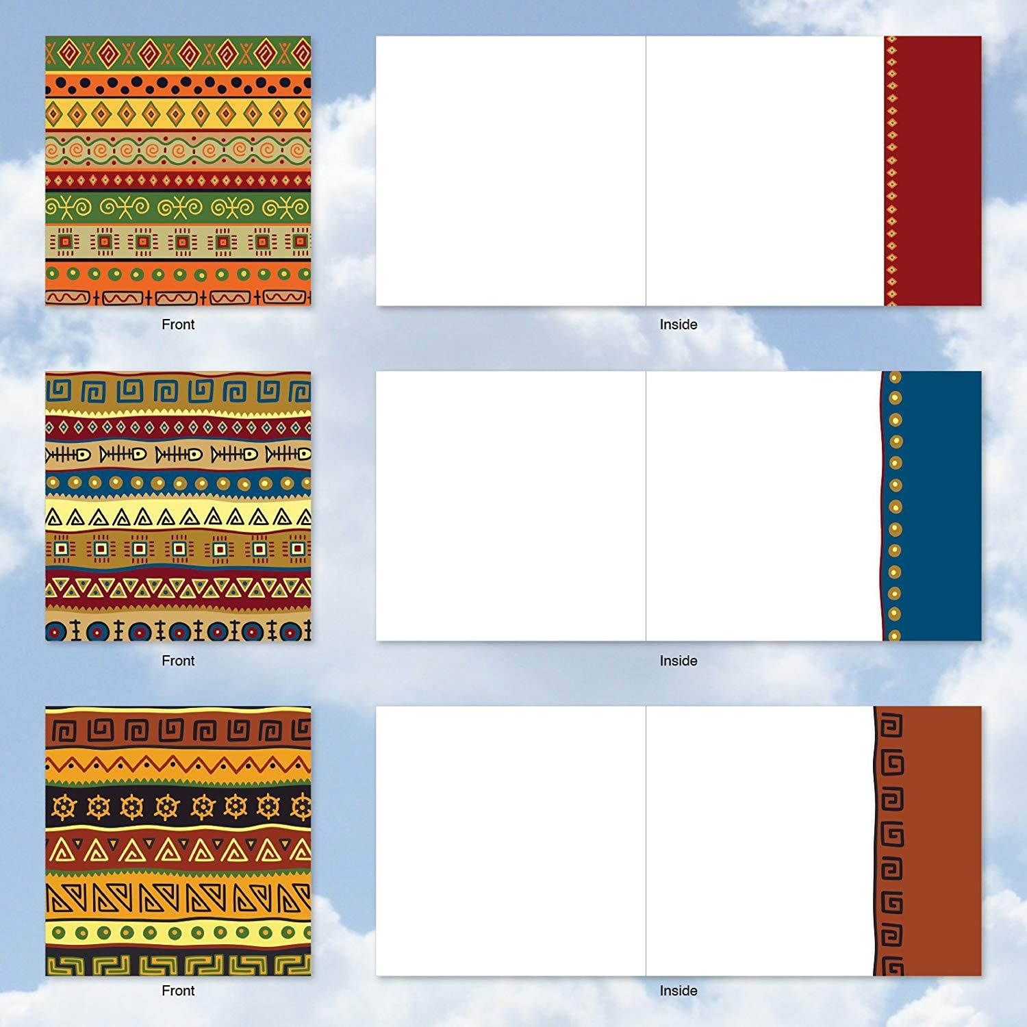 AMQ6116OCB-B1x10 African Motifs: 10 Assorted Set of Blank New 'Square-Top' Greeting Cards Featuring Authentic Images of Batik Designed Cloth, with Envelopes Size: (1 Each of 10 Designs Size: 4" x 5")