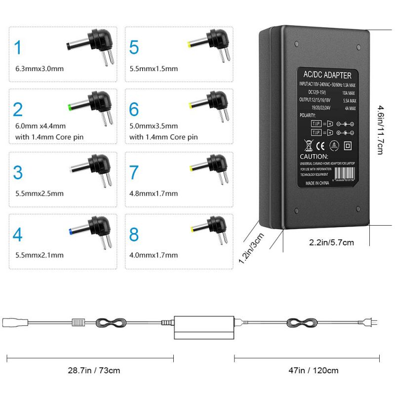 ALITOVE 60W Universal AC to DC 12V ~ 24V Power Supply Adapter 12V 15V 16V 18V 19V 20V 24V Regulated AC/DC Converter Adjustable Power Transformer with 8 Adapter Tips for Household Electronics LED Strip