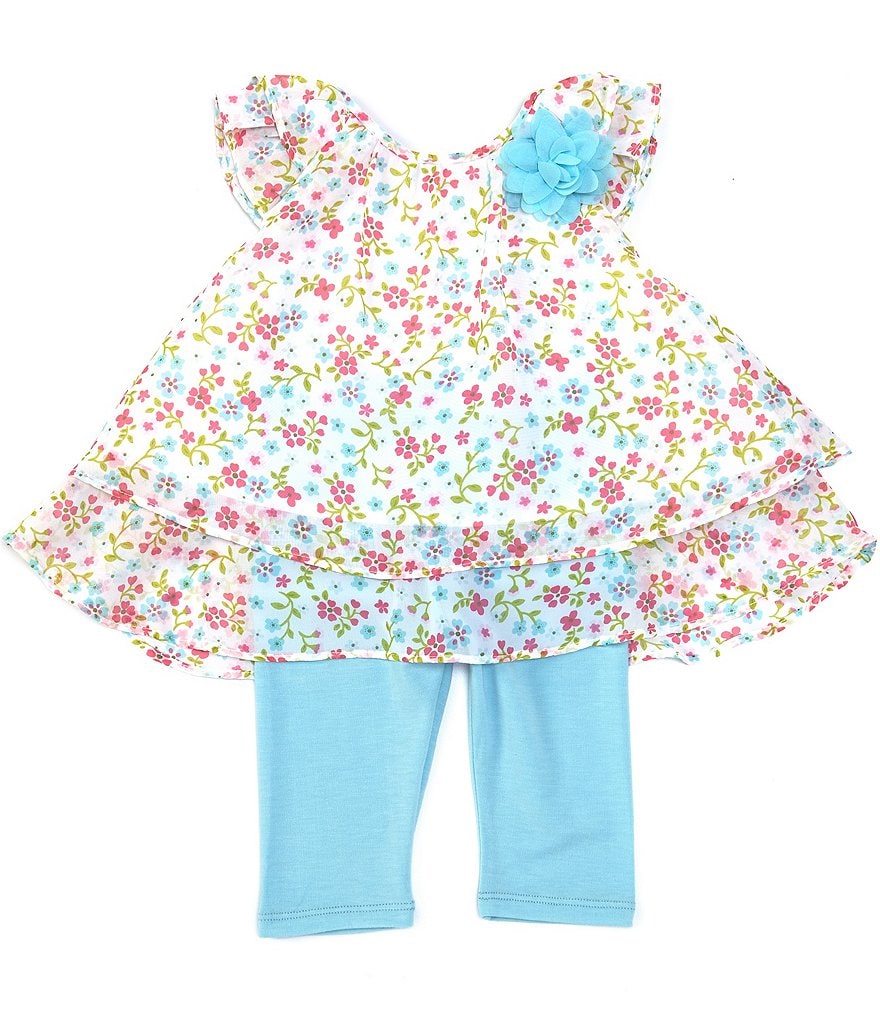 Peek Baby Girls 3-24 Months Long-Sleeve Embroidery Floral Print Babydoll Top & Pant Set