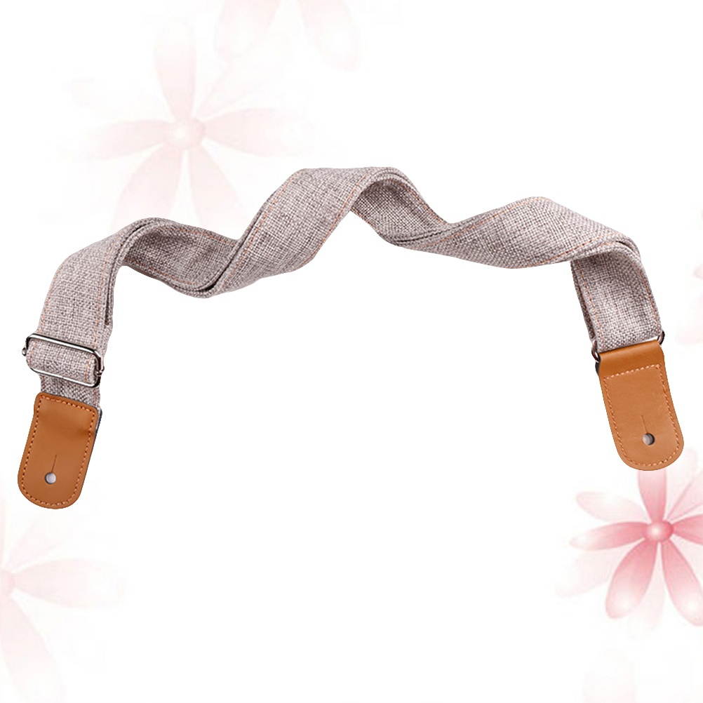 1PC Country Style Cotton Linen Shoulder Strap Genuine Leather Strap for Ukulele Guitar (Coffee)