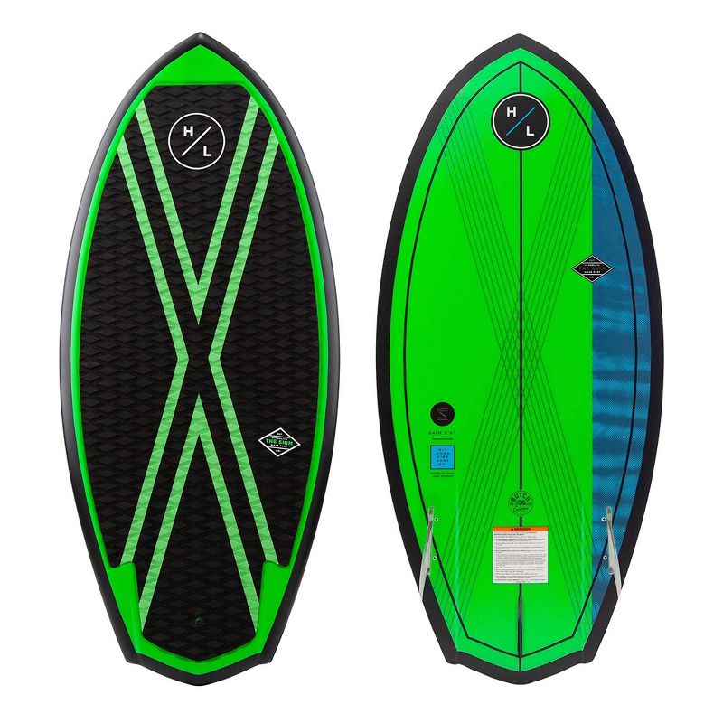 Hyperlite Shim Jr 3.9 Wakesurfer Board with Layered Glass Deck and Skim & Surf Combination Style for Water Wake Surfing Surfboard Riders, Green/Blue