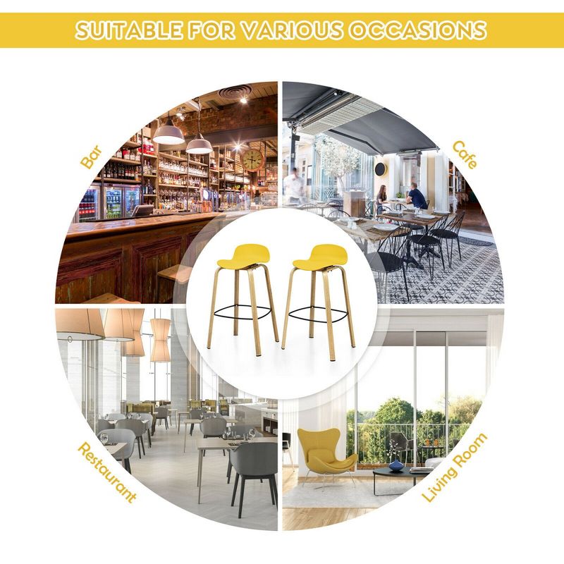 Costway Modern Set of 4 Barstools 30inch Pub Chairs w/Low Back & Metal Legs Yellow