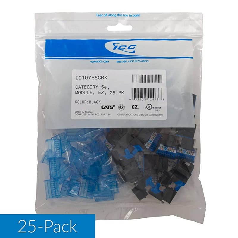 CAT5e RJ45 Keystone Jack for EZ Style Black 25Pack