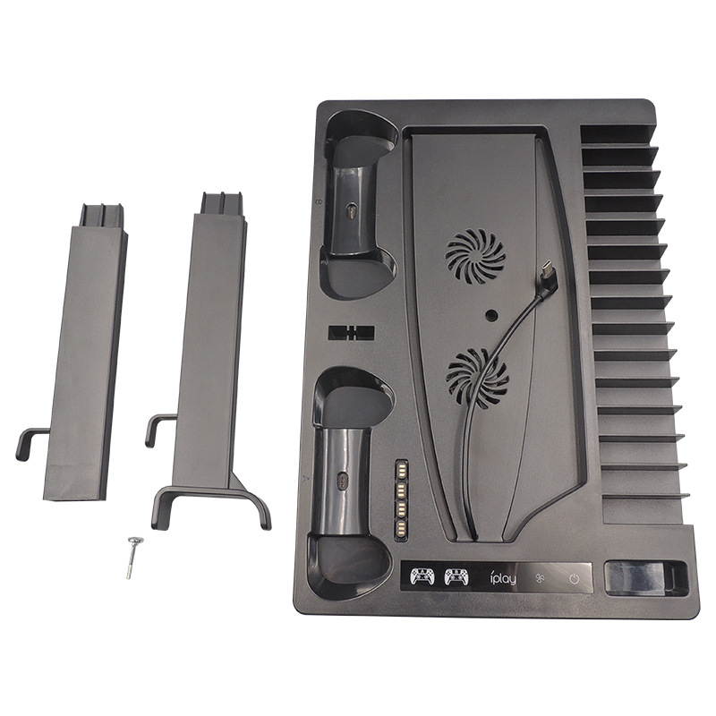 Vertical Stand with Headset Holder and Cooling Fan Base for PS5 Console & Playstation 5 Accessories, 1 Headphone Stand, 2 Controller Chargers, 15 Game Disc Slots and 1 Media Remote Organizer