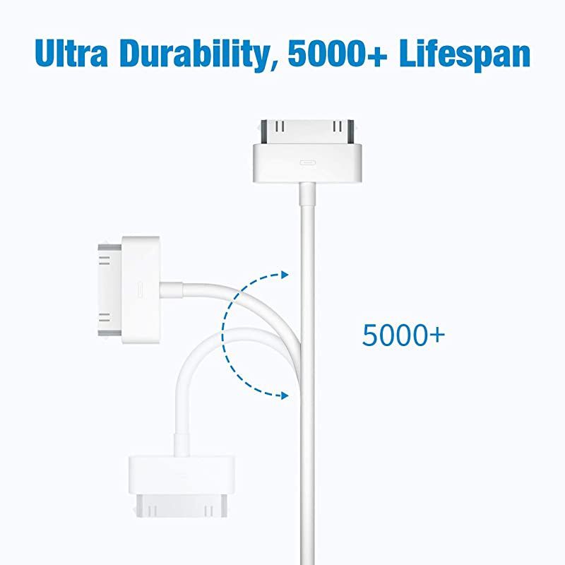 Apple Certified iPhone 4 4s 3G 3GS iPad 1 2 3 iPod Touch Nano 30 Pin Charger USB Sync Cable Charging Cord Dock Adapter Data 4 Feet White (1pcs)