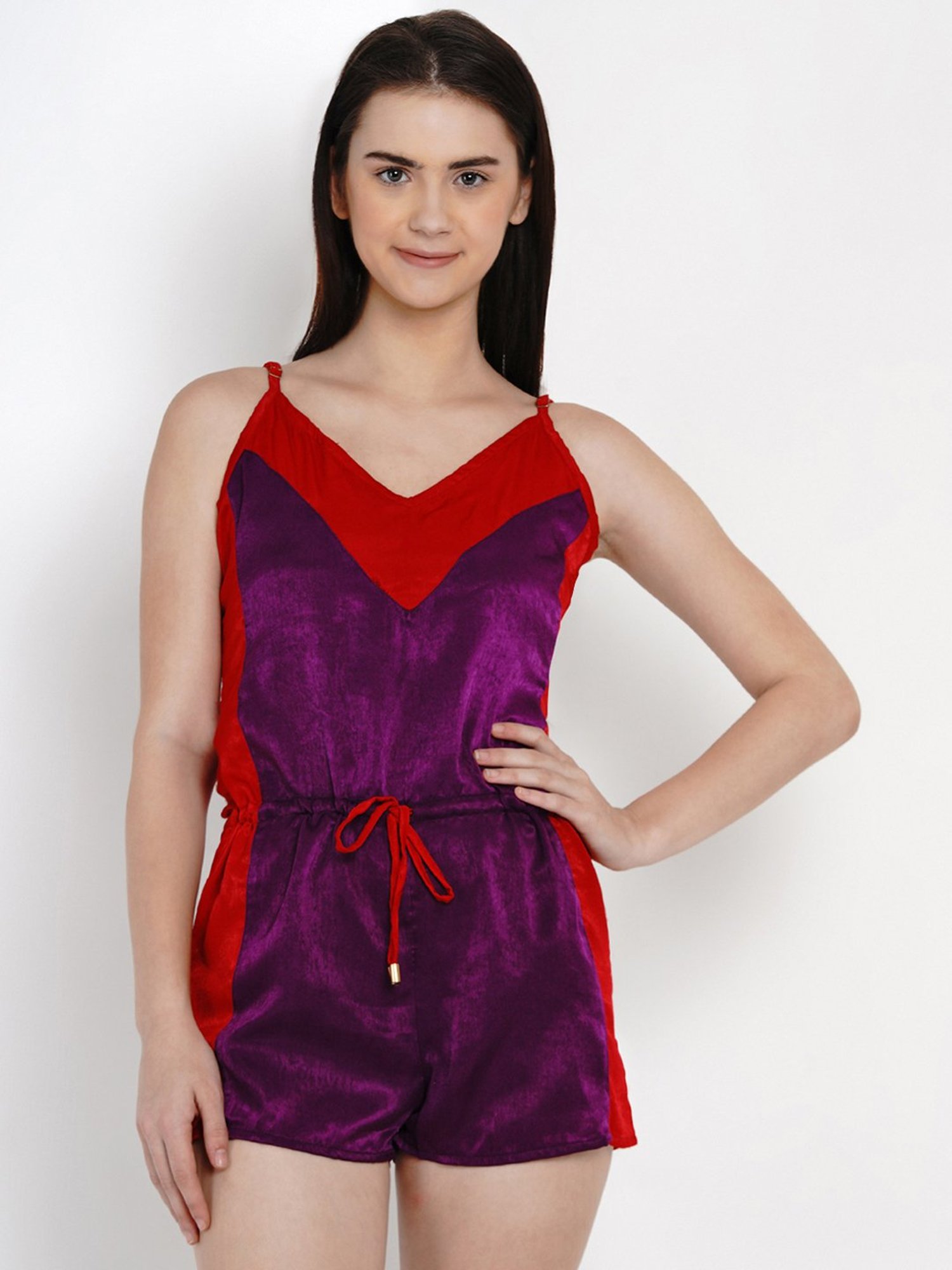 Erotissch Purple & Red Color-Block Romper