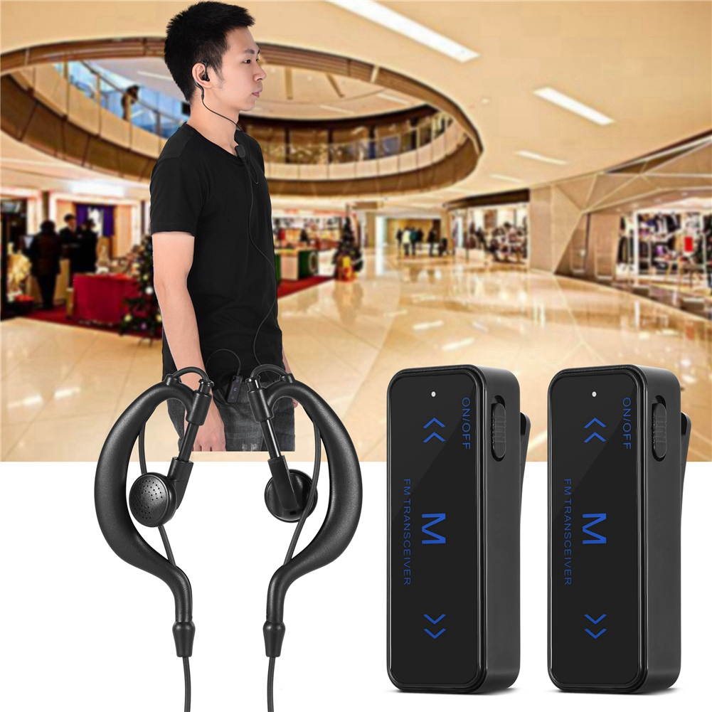 2PCS Mini Walkie Talkie 2-Way Radio Transceiver & Earpiece Headset USB Powered