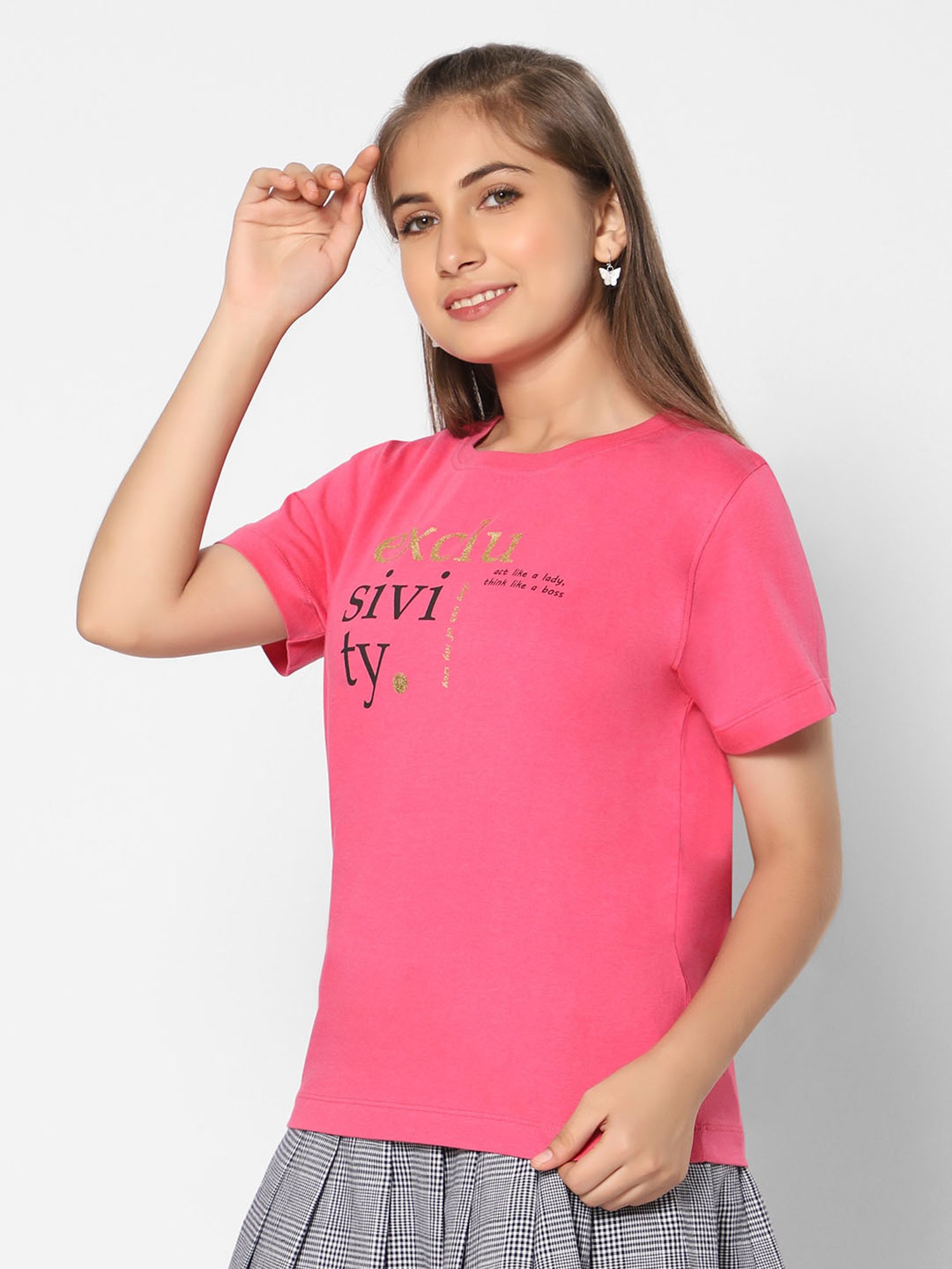 TeenTrums Girls Pink Printed T-Shirt