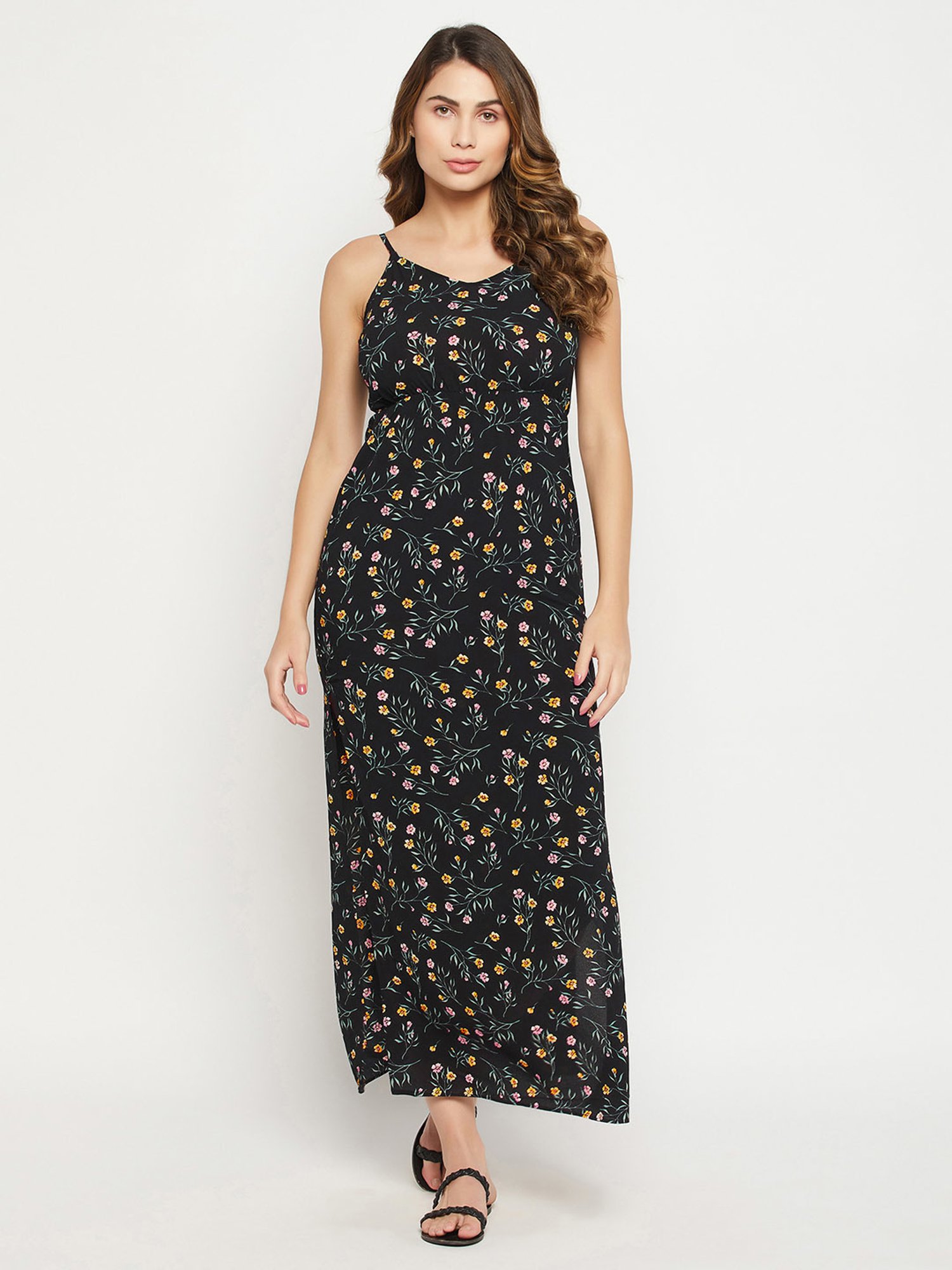 Clovia Black Floral Resort Wear Dress