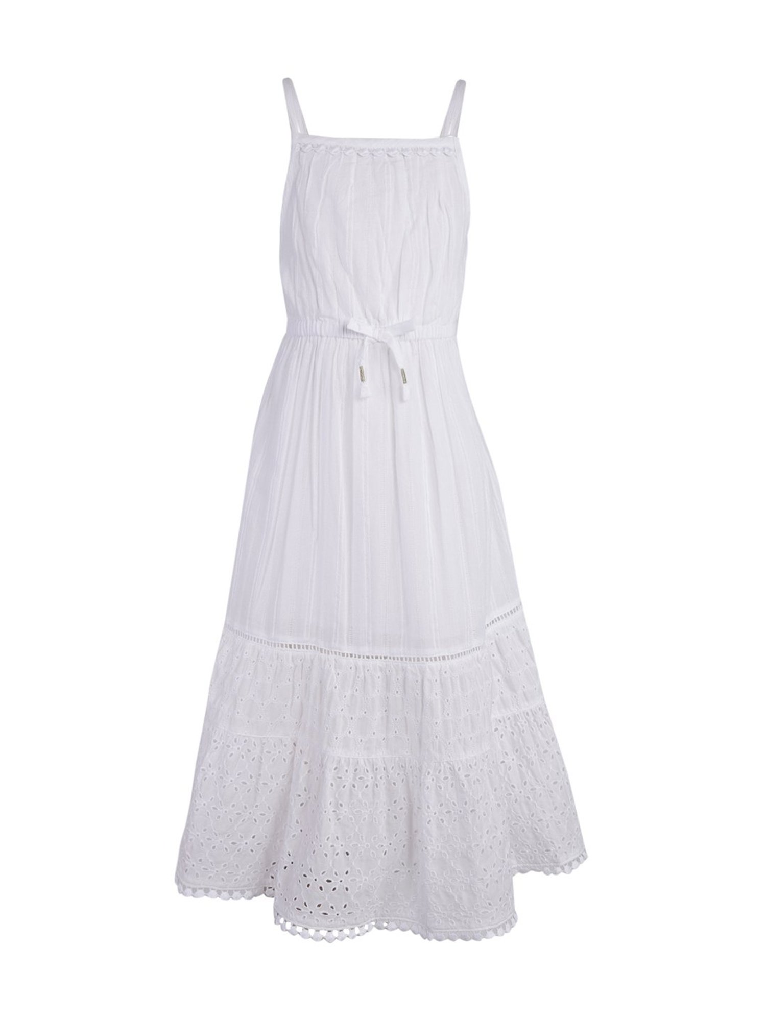 A Little Fable Kids Harmony White Cotton Self Pattern Dress