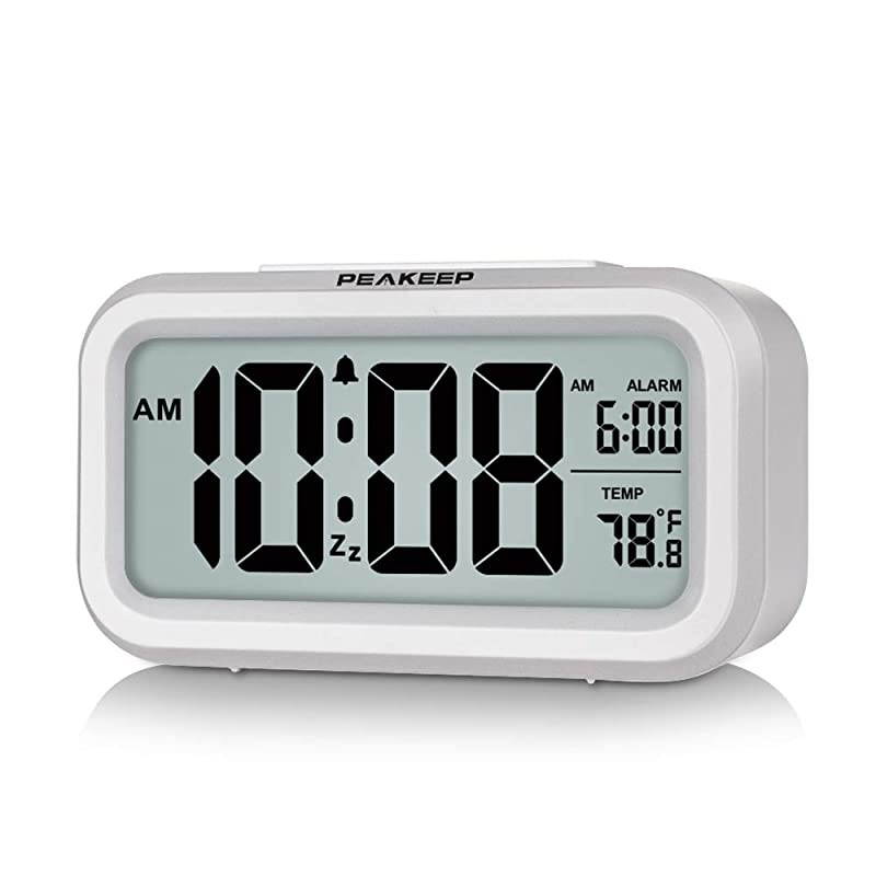 Battery Operated Smart Night Light Digital Alarm Clock with Indoor Temperature White